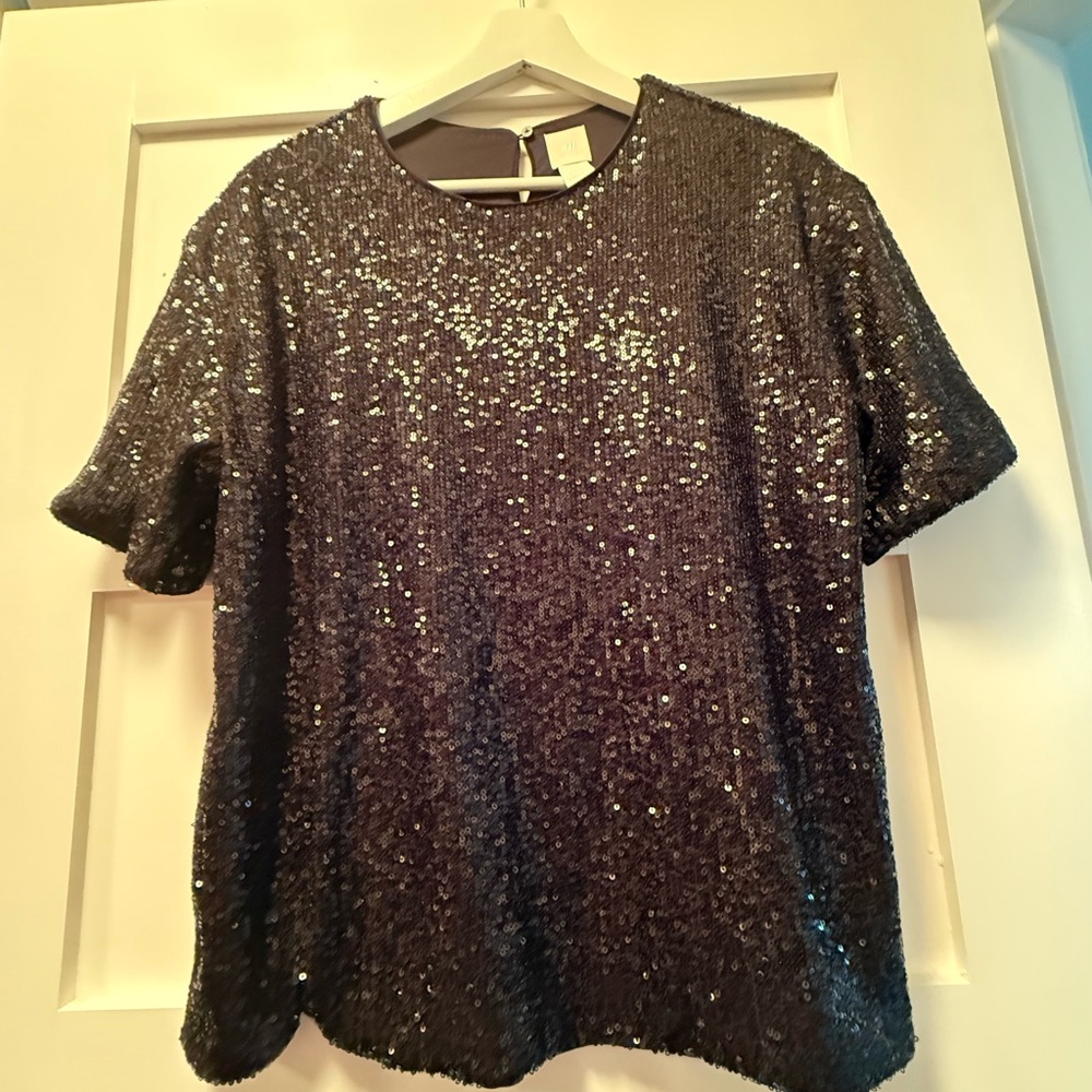 H&M Black Sequin Crew Neck Tee